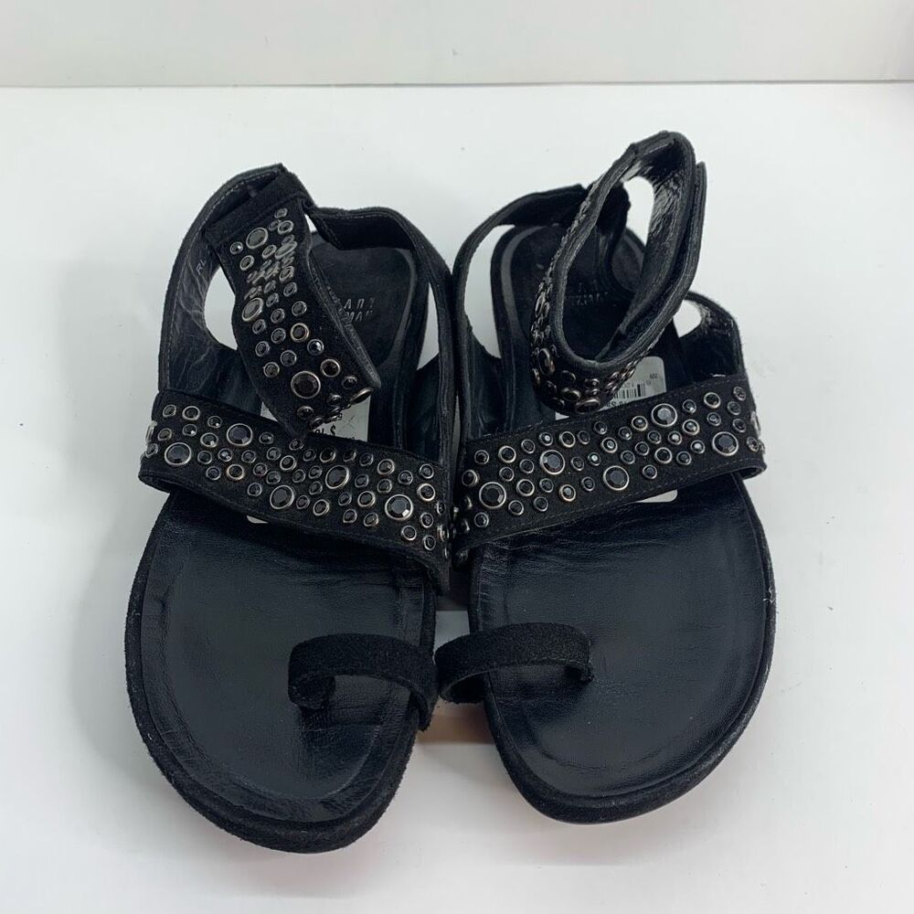 Stuart Weitzman Glosolstice Crystal-Embellished Suede Ankle-Wrap Sandal, Black - Picture 2 of 6